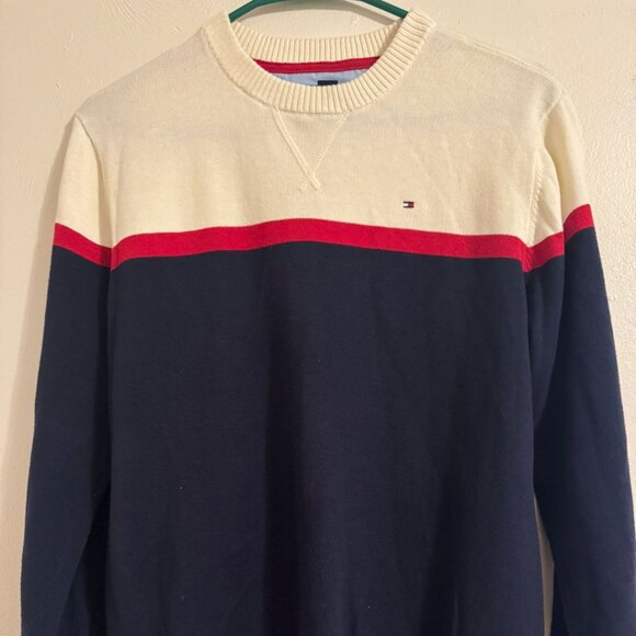 Tommy Hilfiger Men’s Sweater Size Small Navy Red White Crewneck Pullover Pre-Own - Picture 1 of 3